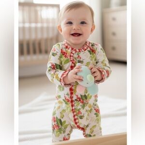 Sugar Bee Soft Floral Kids One Piece with Red Accents